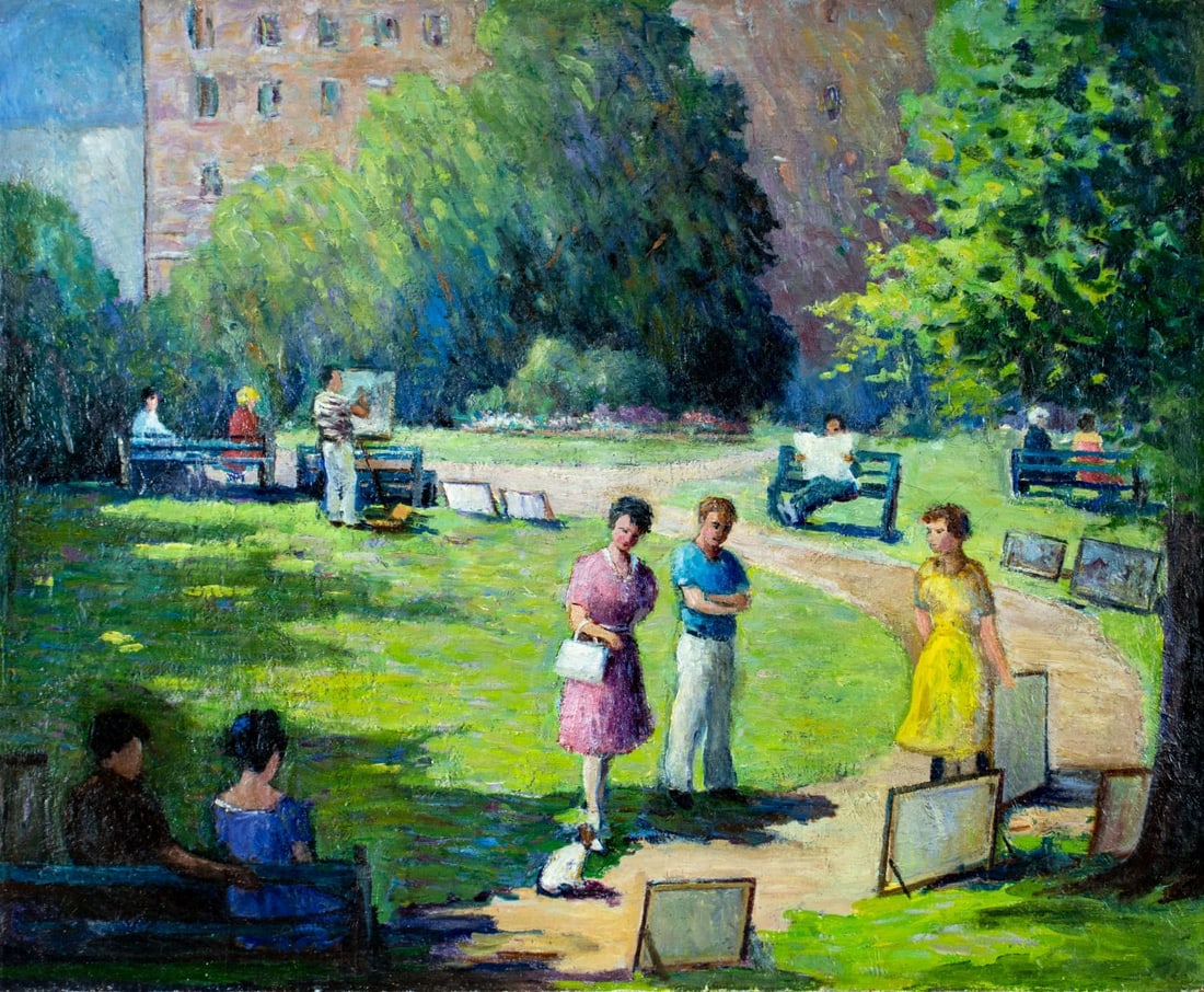 Antique early 20C American oil painting signed (1 of 12)