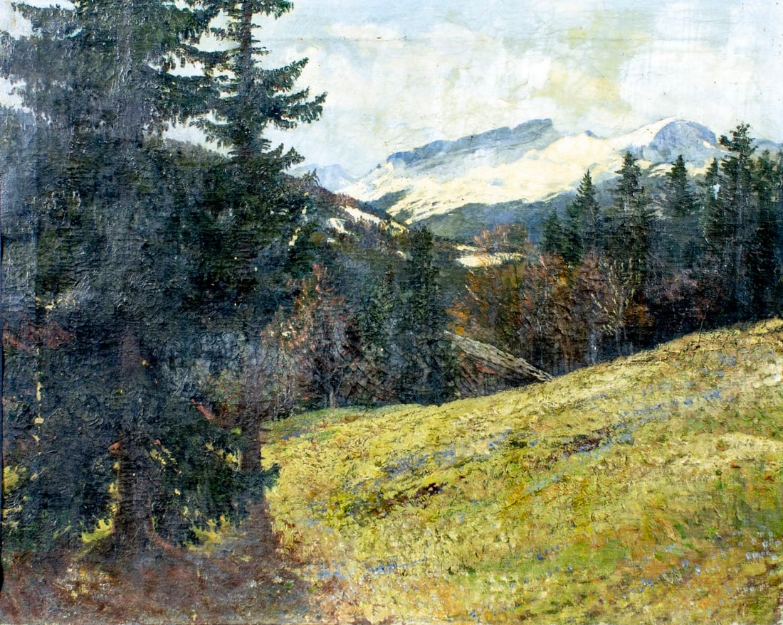 Antique early 20C American oil painting (1 of 12)