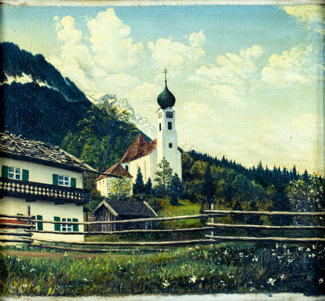 Antique early 20C German oil painting signed (1 of 12)