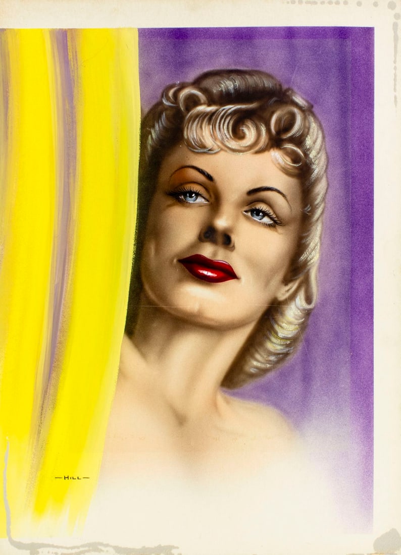 Russell Hill (US,20C) gouache painting antique - 3