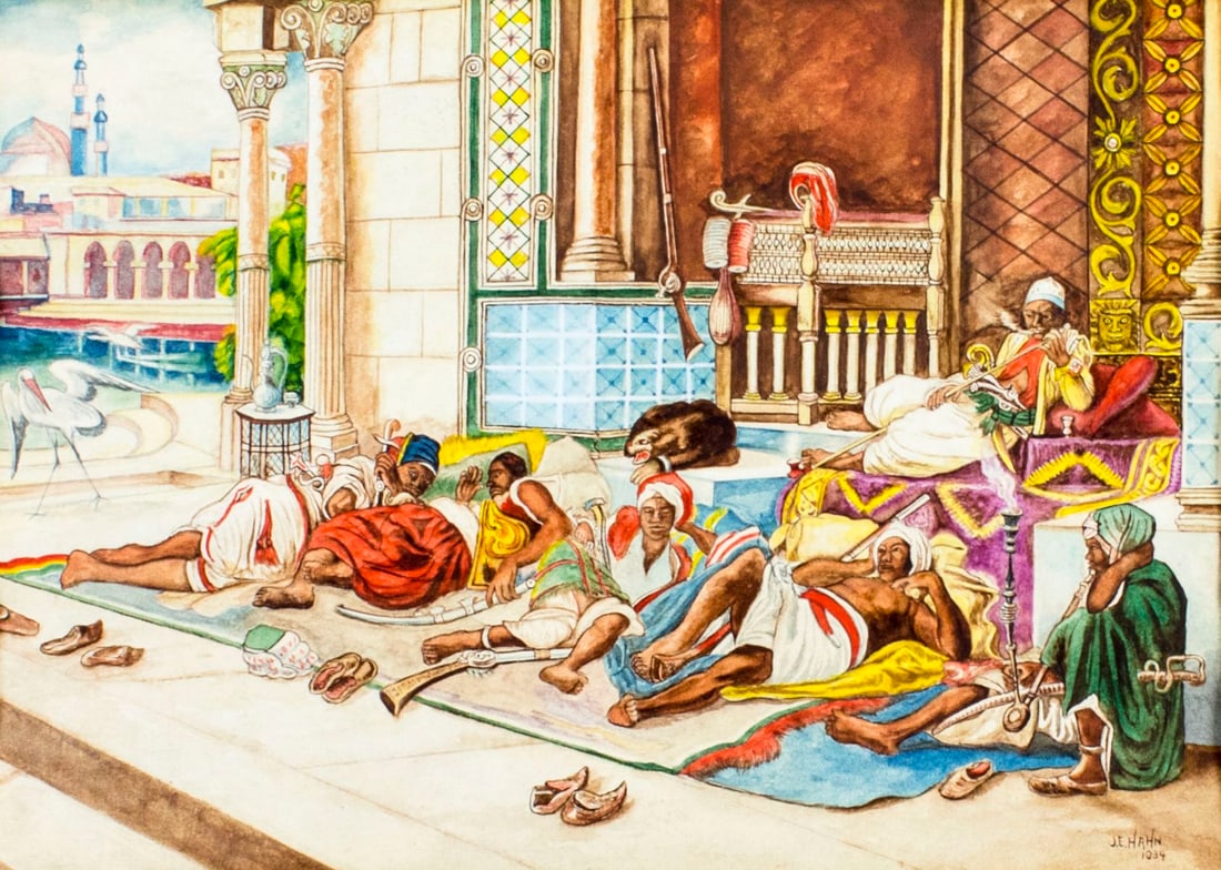 J E Hahn (Europe,early 20C) watercolor painting antique (1 of 12)