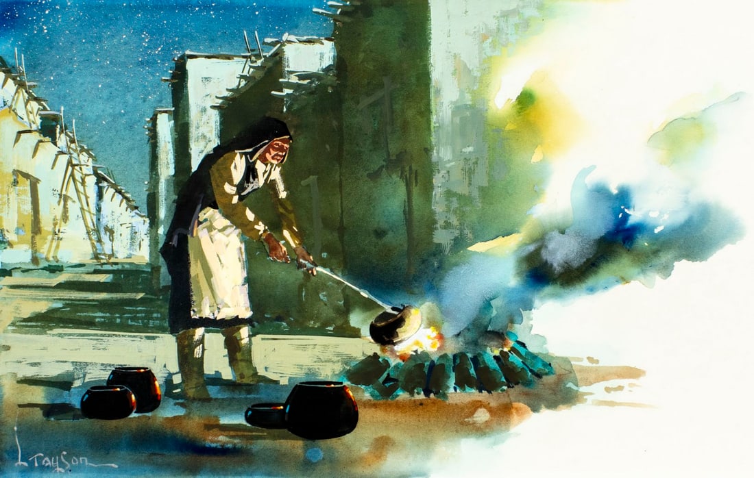 Lyle Tayson Sr (WY,1924-2014) gouache painting (1 of 14)