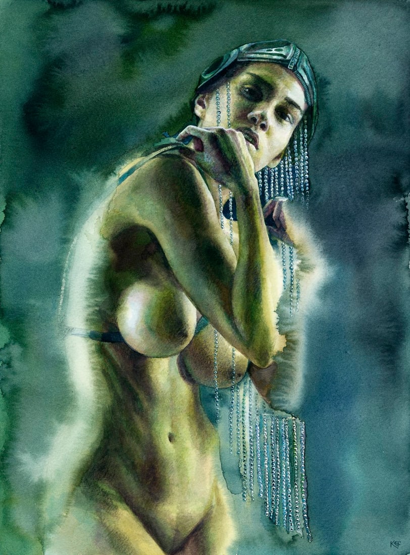 Katerina Grigorenko (Ukraine,b 1999) watercolor painting: ARTIST: Katerina Grigorenko (Ukrainian, born 1999) TITLE: Nude MEDIUM: watercolor on heavy paper CONDITION: Very good. ART SIZE: 16 x 12 inches / 40 x 30