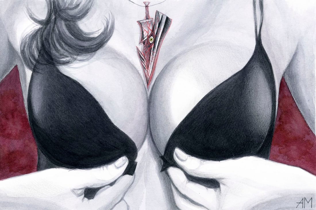 Anastasia Molodchikova (Ukraine,20/21C) watercolor painting: ARTIST: Anastasia Molodchikova (Ukrainian, 20/21 centuries) TITLE: Nude - Body and Blade (titled on verso) MEDIUM: watercolor on heavy paper CONDITION: Very good.