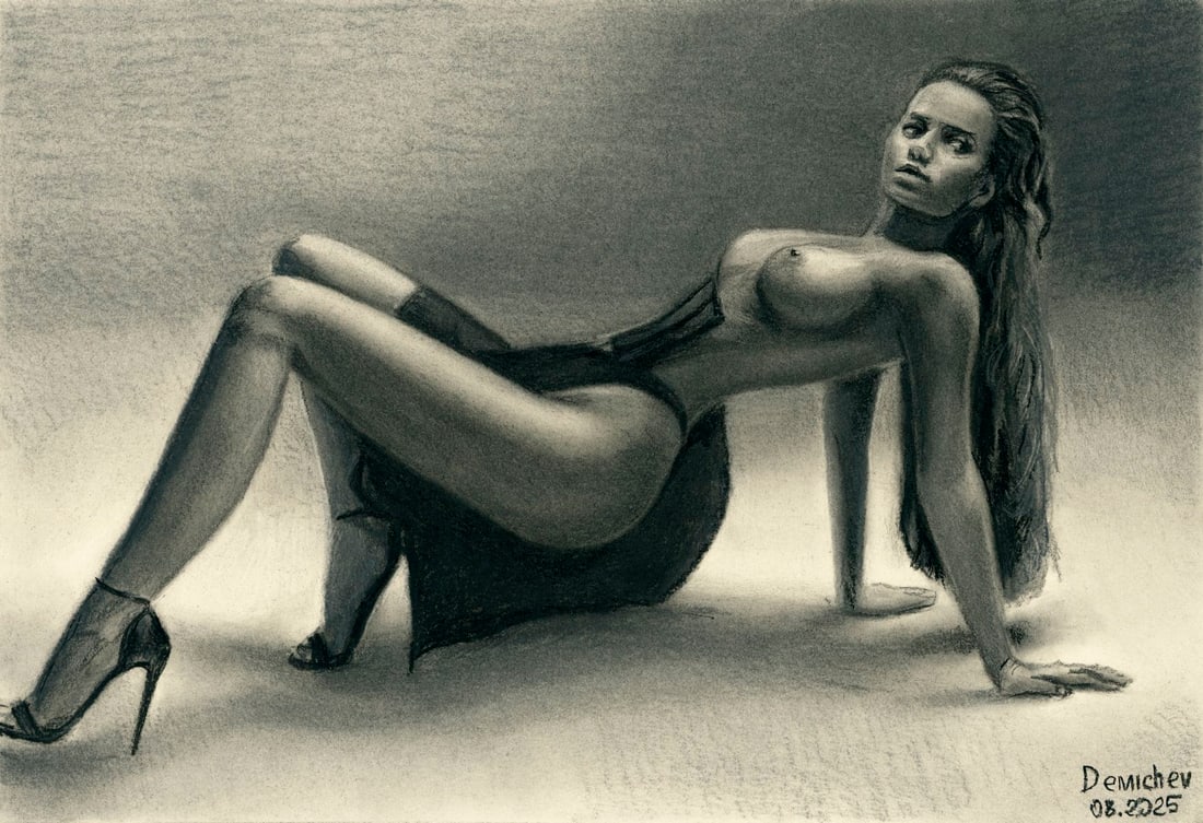 Oleksandr Demichev (Ukraine,20/21C) pastel painting: ARTIST: Oleksandr Demichev (Ukrainian, 20/21 centuries) TITLE: Nude MEDIUM: pastel on heavy paper CONDITION: Very good. ART SIZE: 12 x 17 inches / 30 x 4