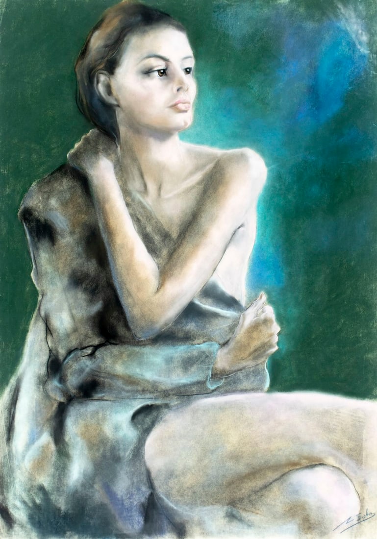 Z Soto (US,mid 20C) pastel painting: ARTIST: Z Soto (American, mid 20 century) TITLE: Female Semi Nude MEDIUM: pastel on paper CONDITION: Minor damage to the upper edge. Some faint scratches. Normal wear to edg