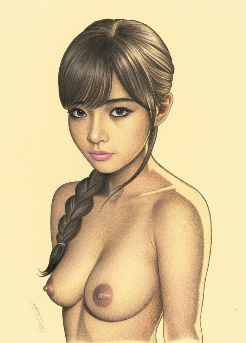 Rene Prudlo (German,b 1974) colored pencil painting: ARTIST: Rene Prudlo (Germany, born 1974) TITLE: Nude MEDIUM: colored pencil on heavy paper CONDITION: Very good. ART SIZE: 12 x 8 inches / 30 x 20 cm