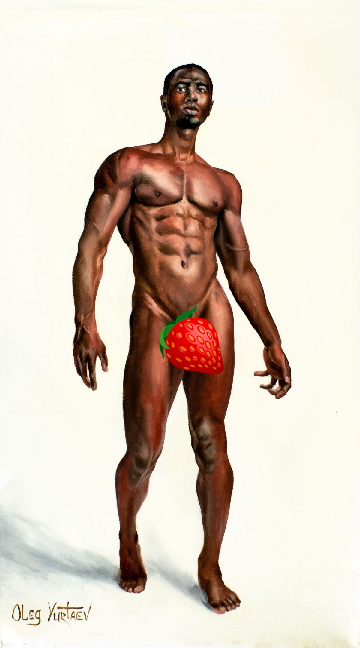 Oleg Yurtaev (Russia,b 1981) oil painting: ARTIST: Oleg Yurtaev (Russian, born 1981) TITLE: Male Nude - In Search (titled on verso) MEDIUM: oil on canvas CONDITION: Unstretched (In-House stretching available). Very g