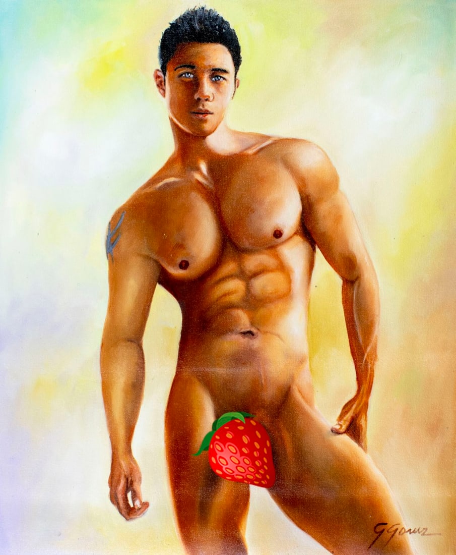 Gustavo Gomez (Colombia,FL,b 1956) oil painting: ARTIST: Gustavo Alonso Gomez (Colombian, Florida, born 1956) TITLE: Male Nude (titled on verso) MEDIUM: oil on canvas CONDITION: Unstretched (In-House stretching available).