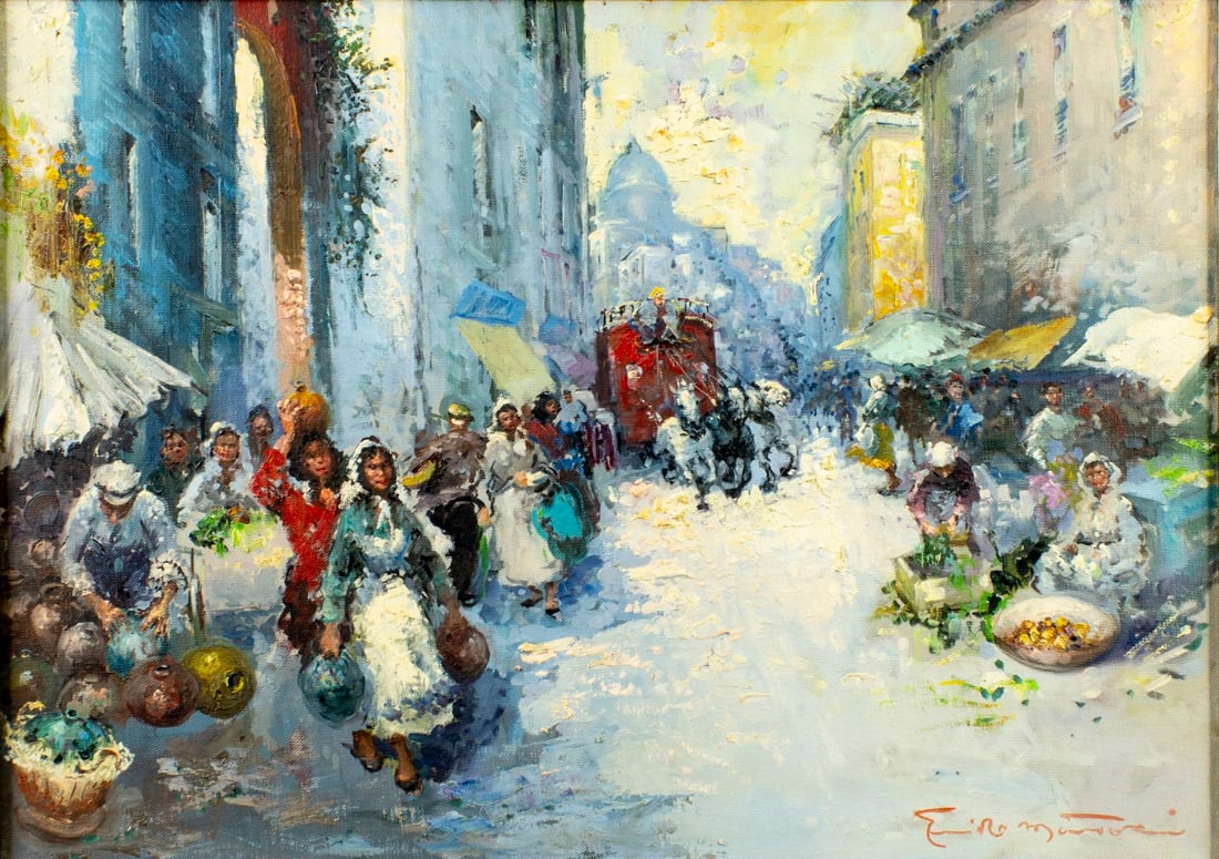 Vintage 20C European oil painting signed (1 of 13)