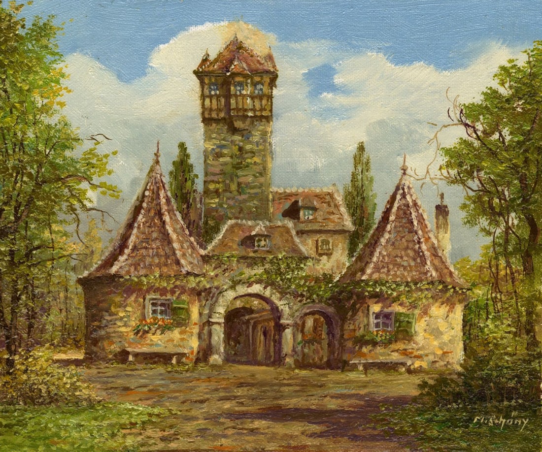 M Schony (German,1913-?) oil painting (1 of 13)