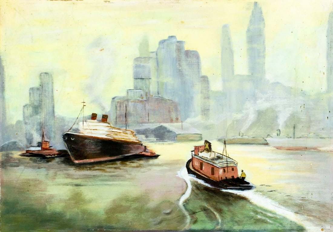 Vintage mid 20C New York oil painting signed (1 of 12)