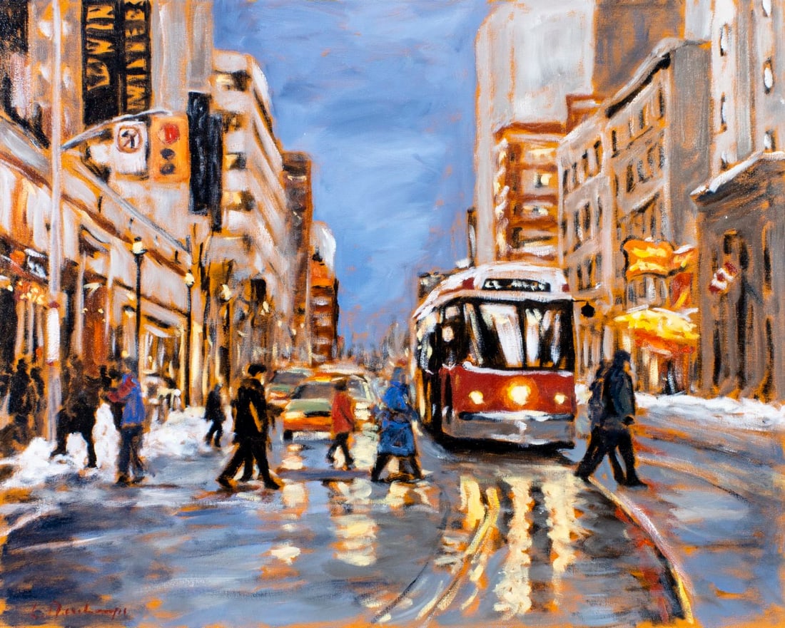 Luc Deschamps (Canada,b 1961) oil painting: ARTIST: Luc Deschamps (Canadian, born 1961) TITLE: Cityscape - At Yonge, Late March Afternoon, Toronto, Canada (titled on verso) YEAR: 2005 MEDIUM: oil on canvas