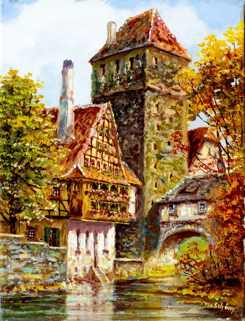 M Schony (German,1913-?) oil painting (1 of 13)