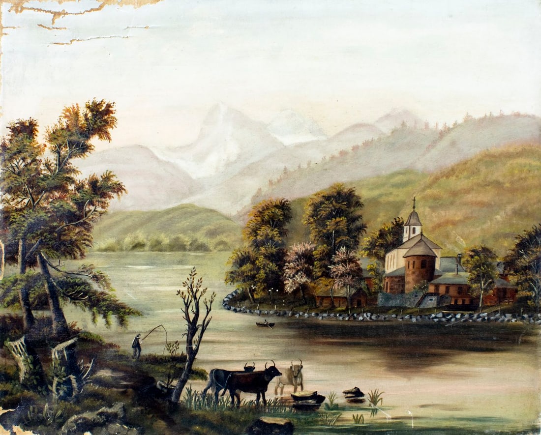 Antique 19C European oil painting (1 of 12)