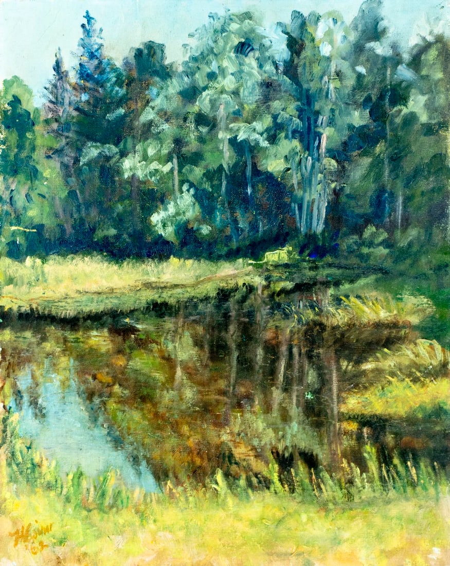 Vintage mid 20C American oil painting signed (1 of 13)