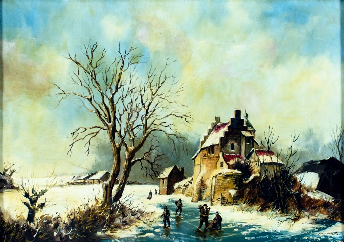 Vintage 20C European oil painting signed (1 of 12)