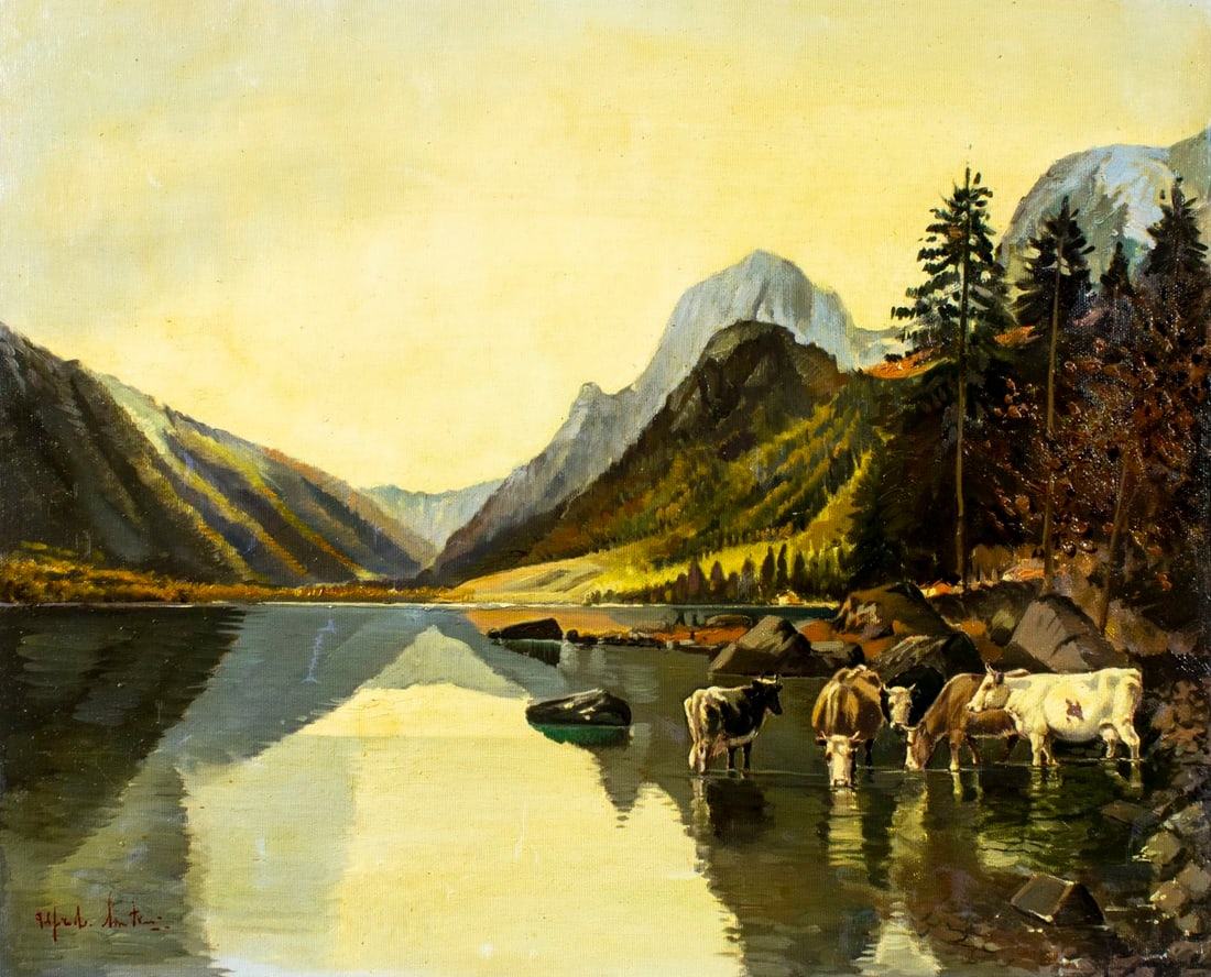 Vintage 20C European oil painting signed (1 of 13)