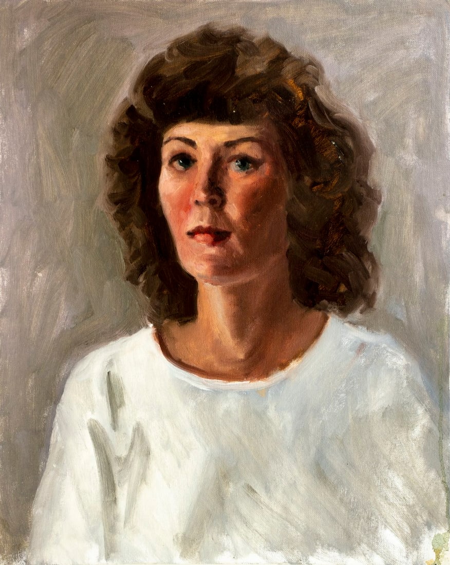 George Holloway (NJ,20C) oil painting: ARTIST: George R Holloway (New Jersey, 20 century) TITLE: Portrait of Woman MEDIUM: oil on canvas board CONDITION: Overall good. No visible inpaint under UV light.