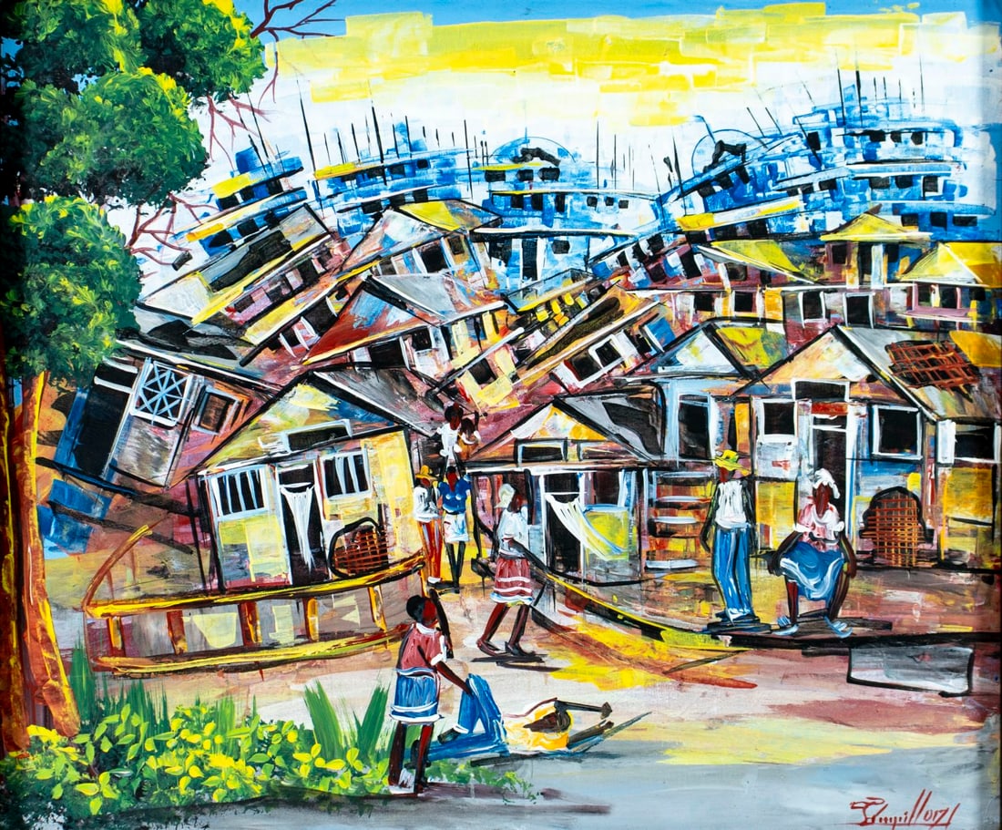 Vintage 21C Haitian acrylic painting signed (1 of 12)