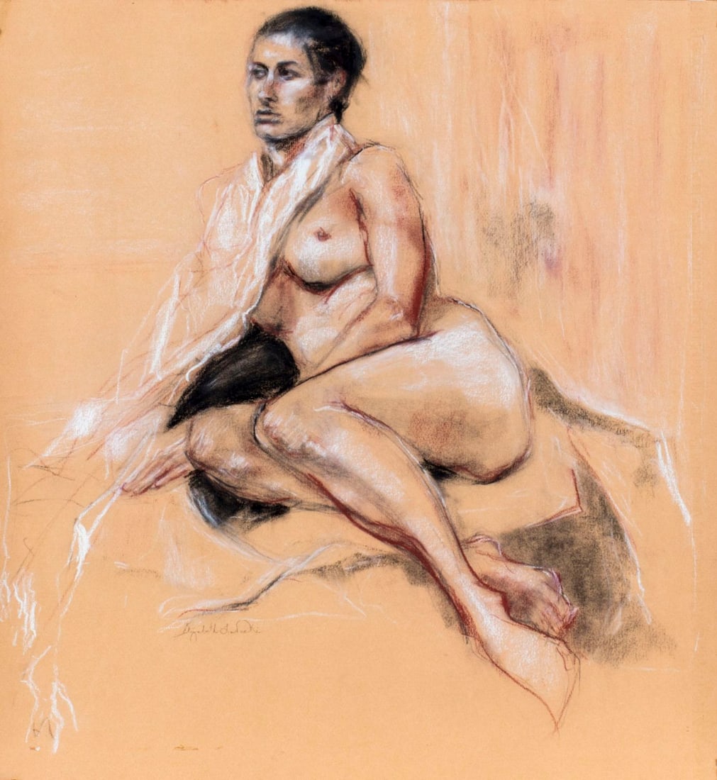 Elizabeth Ladaeki (US,20C) pastel painting: ARTIST: Elizabeth Ladaeki (American, 20 century) NAME: Nude MEDIUM: pastel on paper CONDITION: Very good. SIGHT SIZE: 21 x 20 inches / 53 x 50 cm FRAME SIZE: unframed