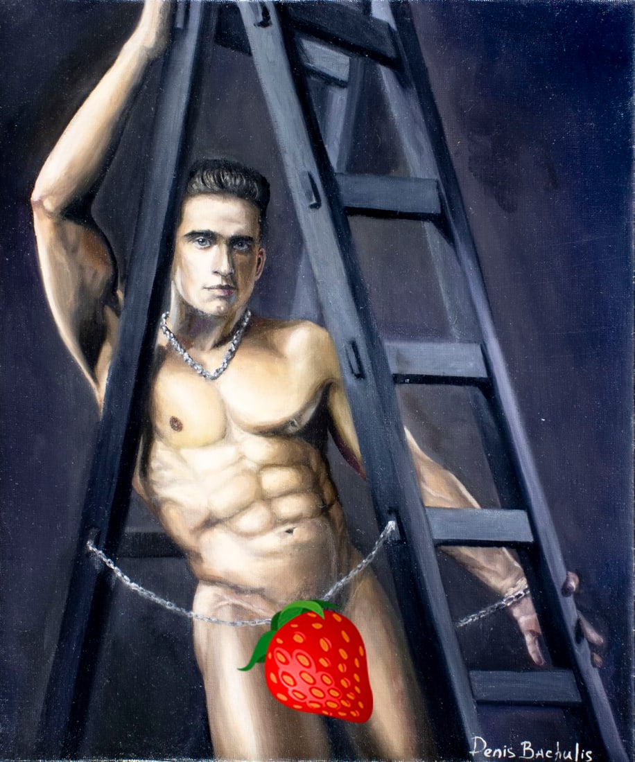 Denis Bachulis (Russia,b 1988) oil painting: ARTIST: Denis Bachulis (Russian, born 1988) TITLE: Male Nude MEDIUM: oil on canvas CONDITION: Unstretched (In-House stretching available). Very good. No visible inpaint unde