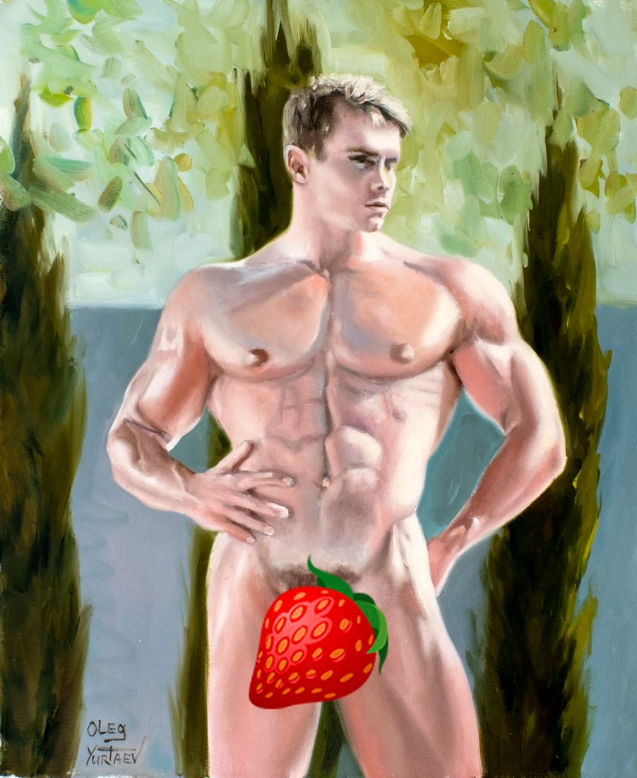 Oleg Yurtaev (Russia,b 1981) oil painting: ARTIST: Oleg Yurtaev (Russian, born 1981) TITLE: Male Nude - Sunbathing (titled on verso) MEDIUM: oil on canvas CONDITION: Unstretched (In-House stretching available). Very