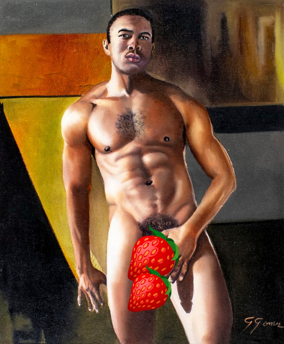 Gustavo Gomez (Colombia,FL,b 1956) oil painting: ARTIST: Gustavo Alonso Gomez (Colombian, Florida, born 1956) TITLE: Male Nude (titled on verso) MEDIUM: oil on canvas CONDITION: Unstretched (In-House stretching available).