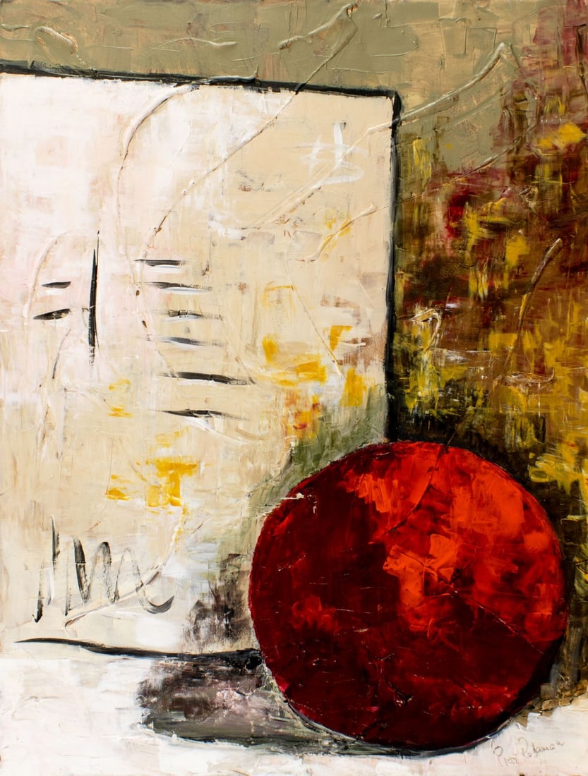 Pios Rodaman (FL,Brazil,b 1953) acrylic painting: ARTIST: Pios Rodaman (Florida, Brazilian, born 1953) TITLE: Abstract Composition MEDIUM: acrylic on canvas CONDITION: Two pacthes. Some paint losses (see pictures carefully)