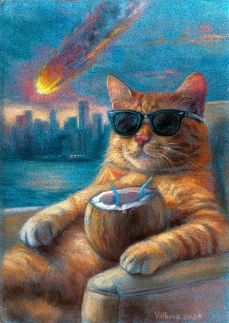 Anna Volkova (Ukraine,20/21C) pastel painting: ARTIST: Anna Volkova (Ukrainian, 20/21 centuries) TITLE: Cat MEDIUM: pastel on heavy paper CONDITION: Overall good. ART SIZE: 12 x 8 inches / 30 x 20 cm<