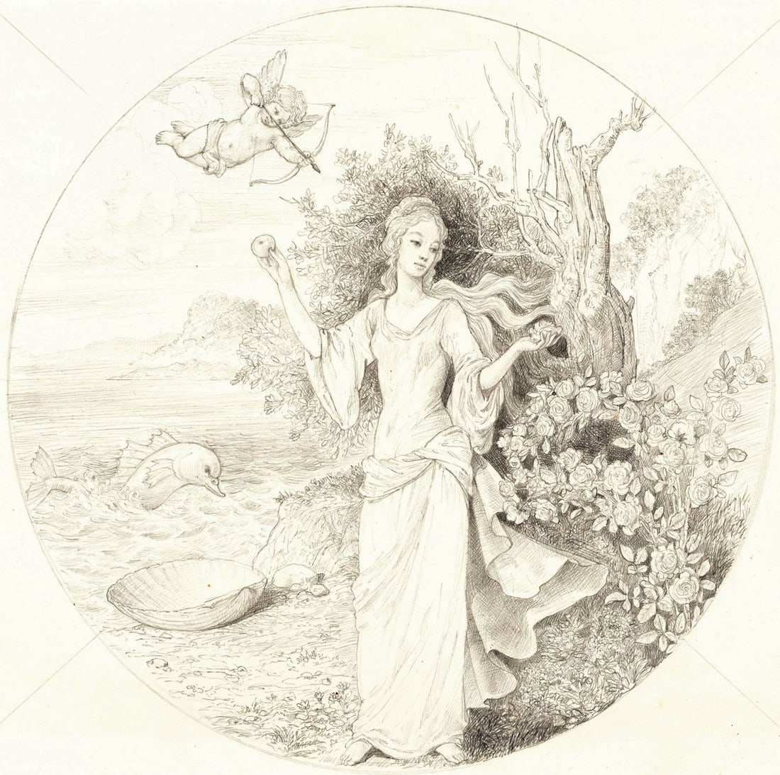 Gianni Benvenuti (Italy,US,1926-2005) graphite painting: ARTIST: Gianni Benvenuti (Italian, American, 1926 - 2005) TITLE: Primavera Plate - April, Venus (titled on verso) YEAR: 1983 MEDIUM: graphite on board CONDITION