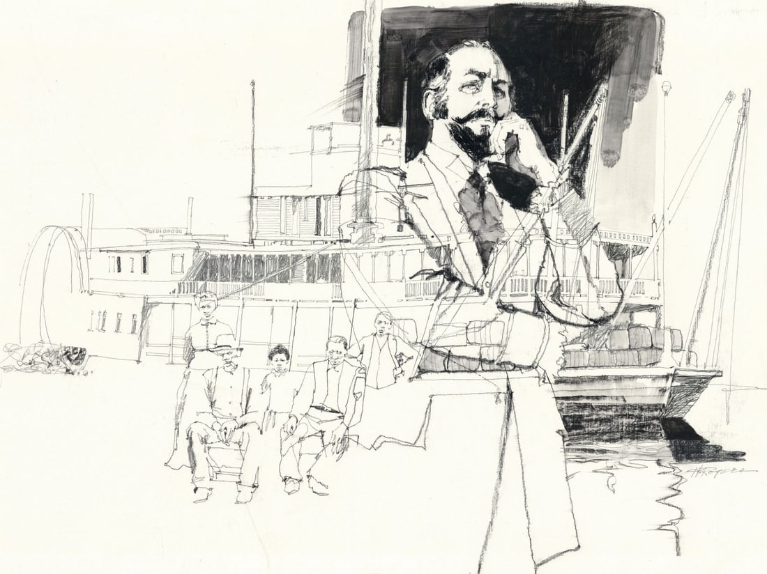 Howard Rogers (AZ,CA,1932-2022) graphite painting: ARTIST: Howard Rogers (Arizona, California, 1932 - 2022) TITLE: Illustration MEDIUM: graphite on board CONDITION: Few faint scratches. ART SIZE: 20 x