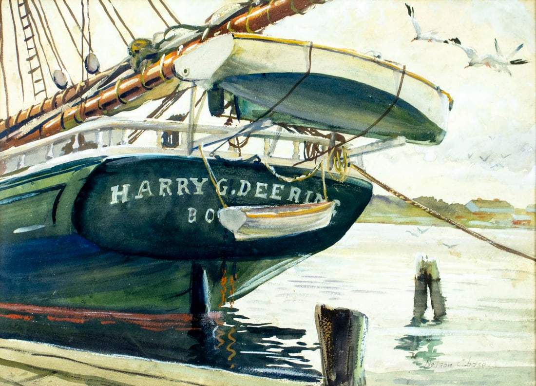 Nelson Chase (US,20C) watercolor painting (1 of 12)