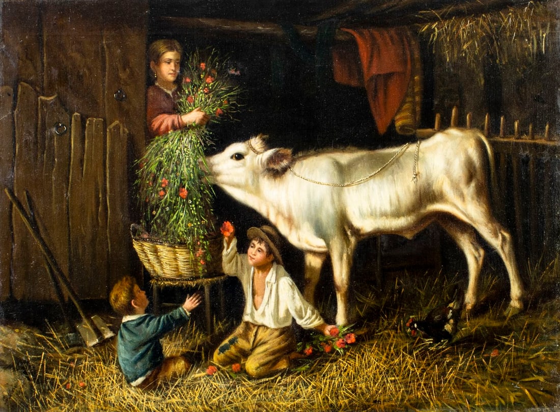 Antique 19C Italian oil painting signed (1 of 12)