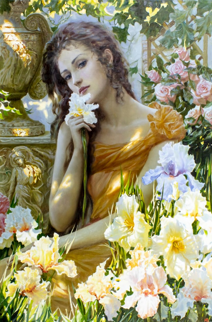 Slava Morgun (Russia,b 1982) oil painting: ARTIST: Viacheslav Morgun (Russia, born 1982) TITLE: In the Shadows of the Garden (titled on verso) YEAR: 2007 MEDIUM: oil on canvas CONDITION: One faint