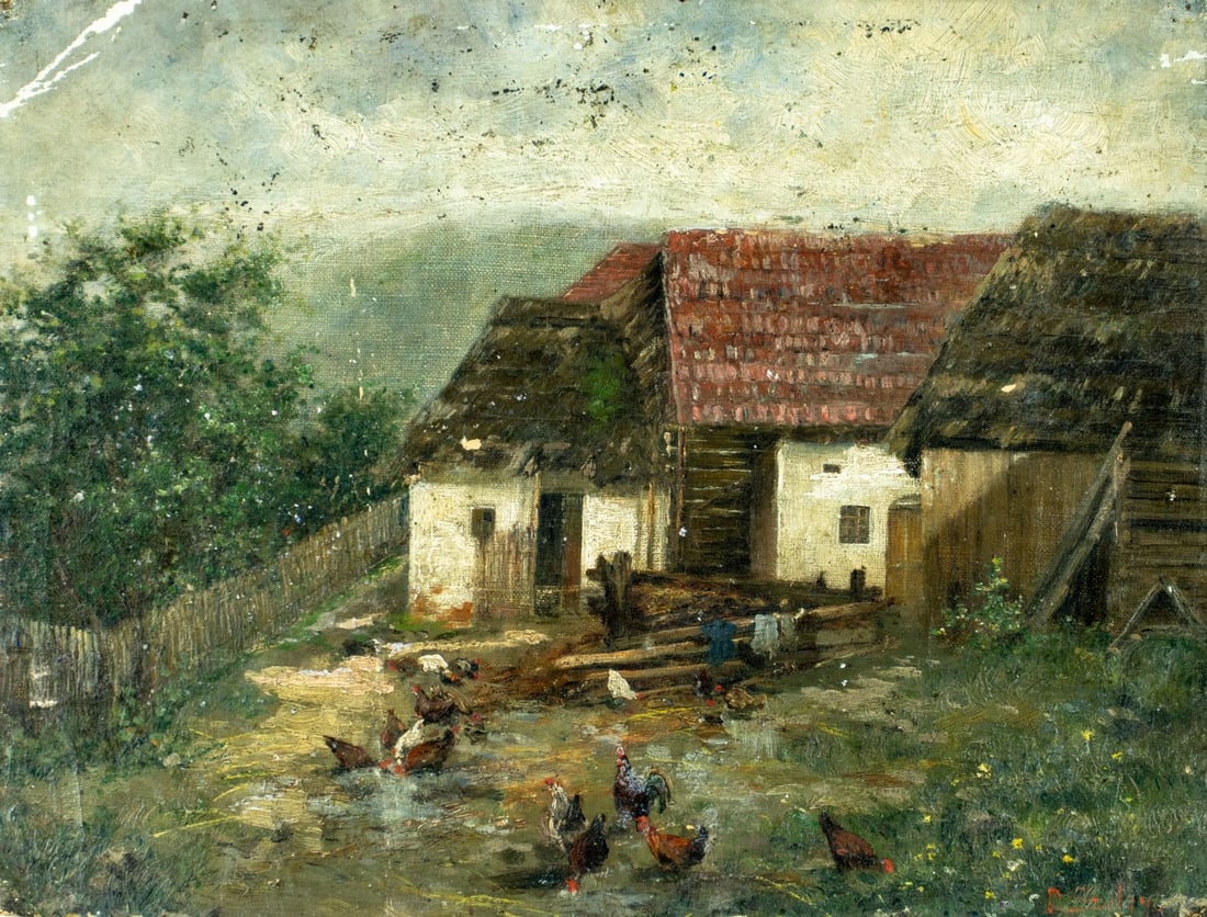 Antique early 20C oil painting signed (1 of 12)