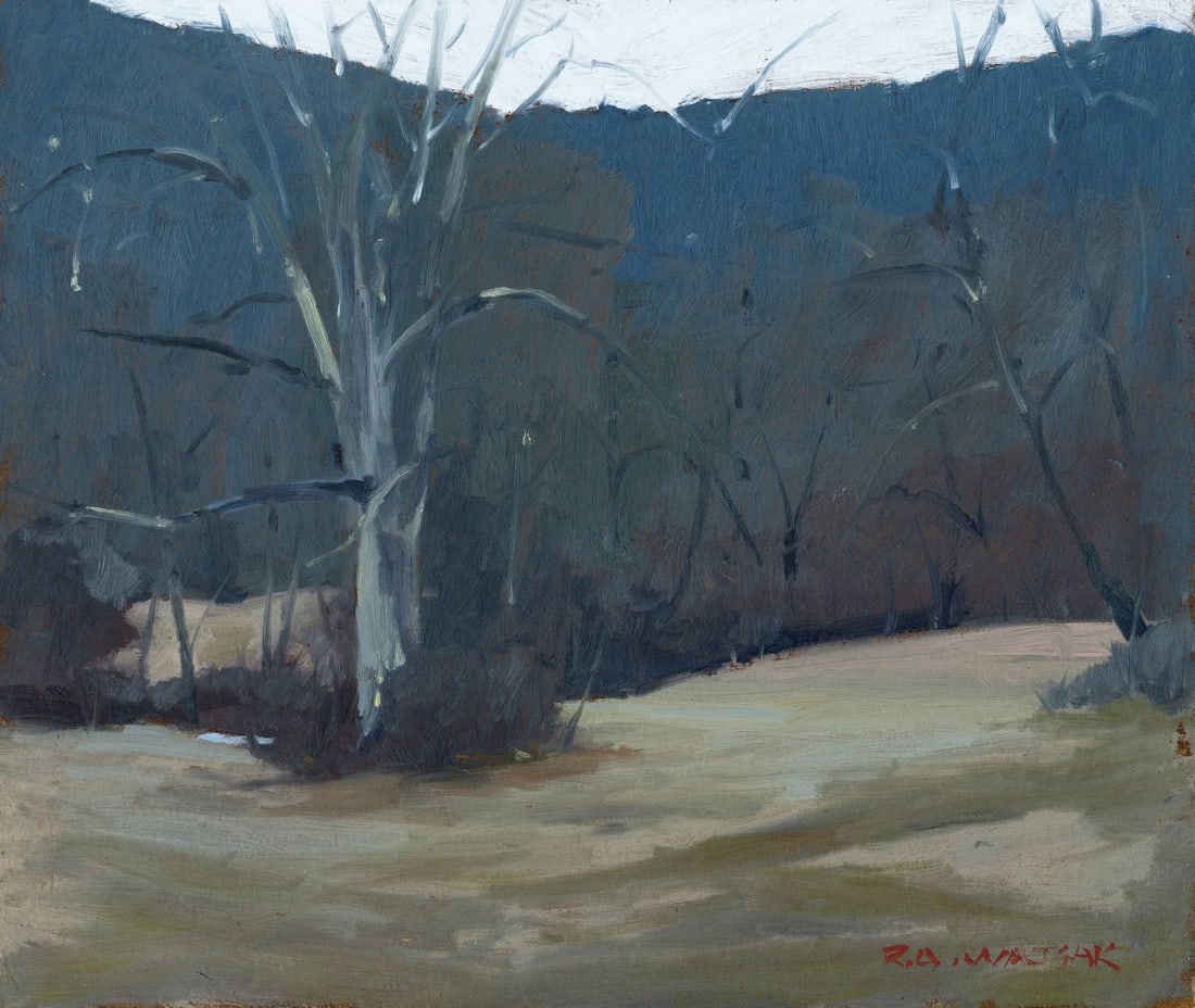 Robert Waltsak (NJ,b 1944) oil painting: ARTIST: Robert Alan Waltsak (New Jersey, born 1944) TITLE: Forest Landscape MEDIUM: oil on board CONDITION: Few minor scratches. No visible inpaint under UV light. Normal we
