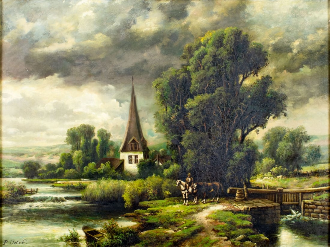 P Uden (US,early 20C) oil painting antique (1 of 12)