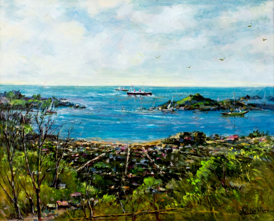 Antique mid 20C American oil painting signed (1 of 12)