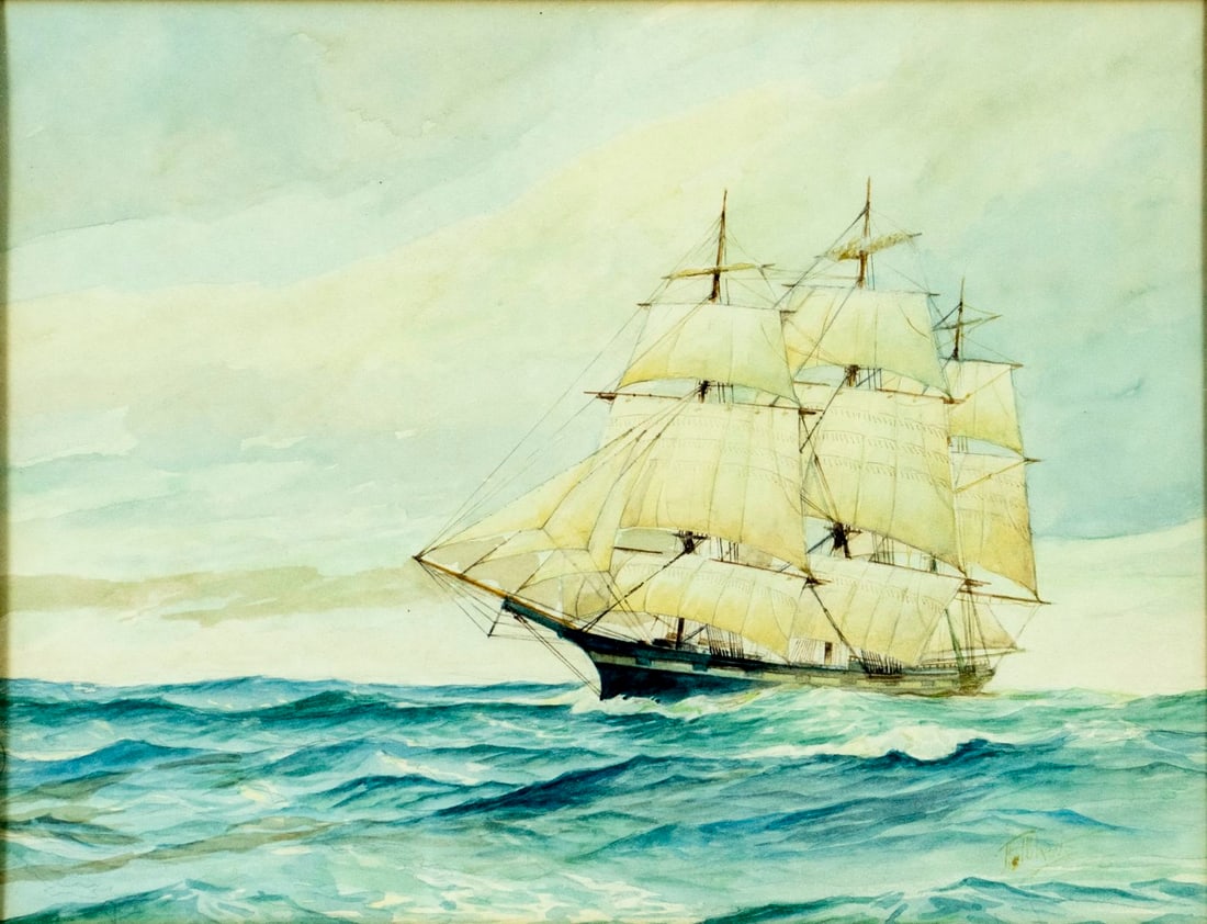 Antique early 20C watercolor painting signed (1 of 12)