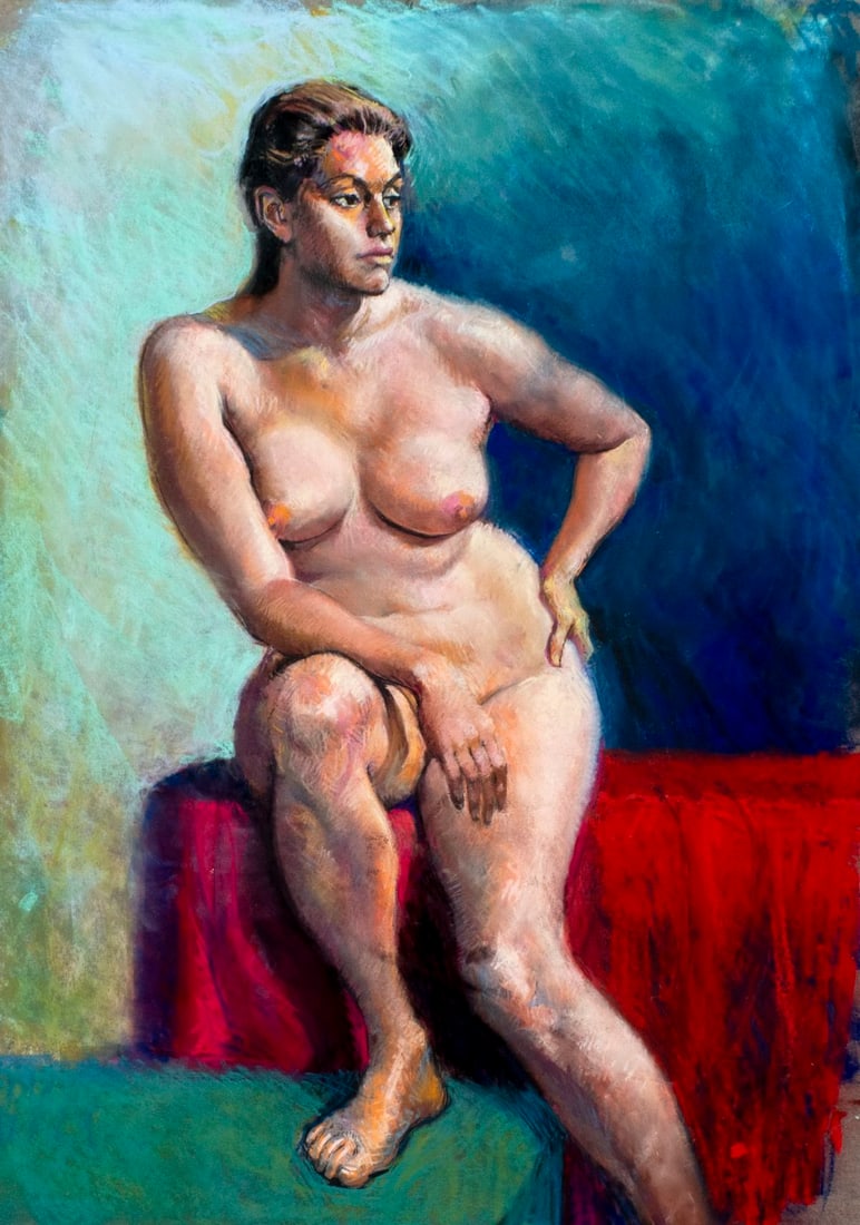 Karl Foster (PA,b 1933) pastel painting: ARTIST: Karl Foster (Pennsylvania, born 1933) TITLE: Female Nude MEDIUM: pastel on heavy paper CONDITION: Very good. ART SIZE: 24 x 18 inches / 60 x 45 c