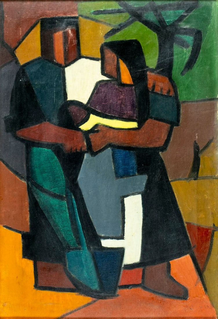 Vintage mid 20C South American Cubist oil painting signed (1 of 13)