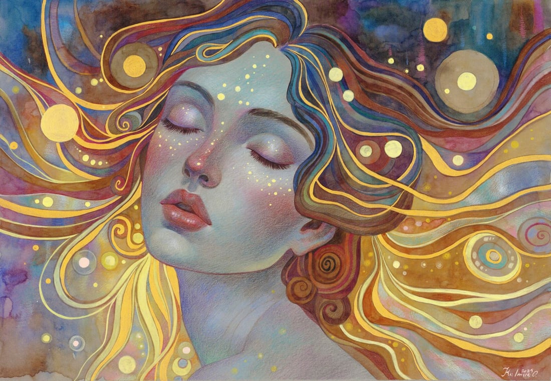 Olena Kalmus (Ukraine,b 1996) mixed media painting: ARTIST: Olena Kalmus (Ukraine, born 1996) TITLE: Portrait of Woman MEDIUM: mixed media on heavy paper CONDITION: Very good. ART SIZE: 12 x 17 inches / 30