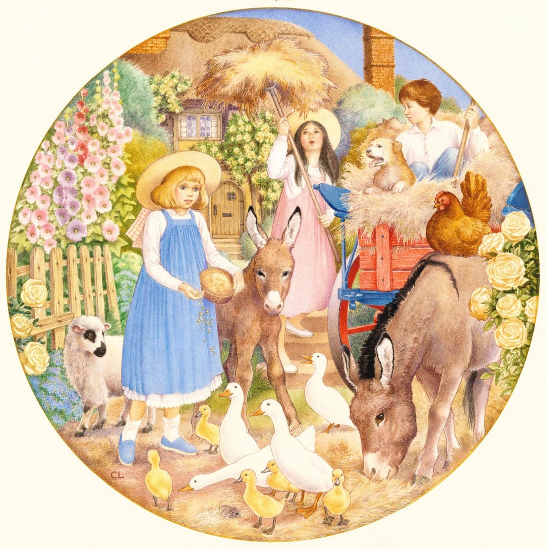 Carol Lawson (UK,20/21C) watercolor painting: ARTIST: Carol Lawson (United Kingdom, 20/21 centuries) TITLE: Little Lisa Situation Plate - Summer (titled on verso) YEAR: 1984 MEDIUM: watercolor on paper. Paper applied to