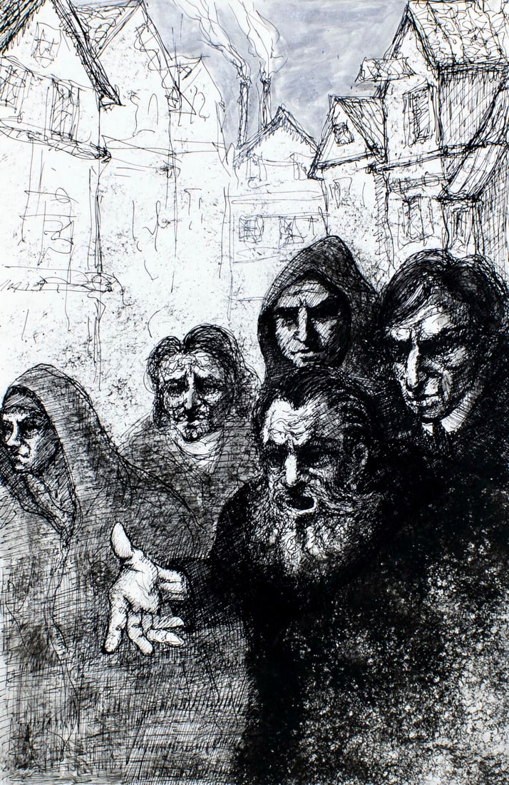 Bruce Waldman (NY,b 1949) ink painting (1 of 14)