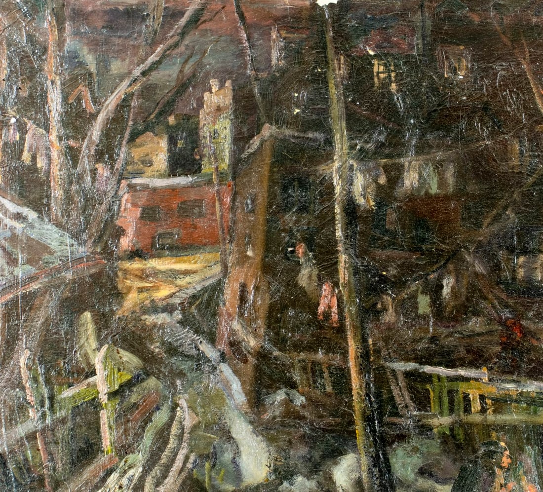 Antique early 20C American WPA oil painting signed - 5