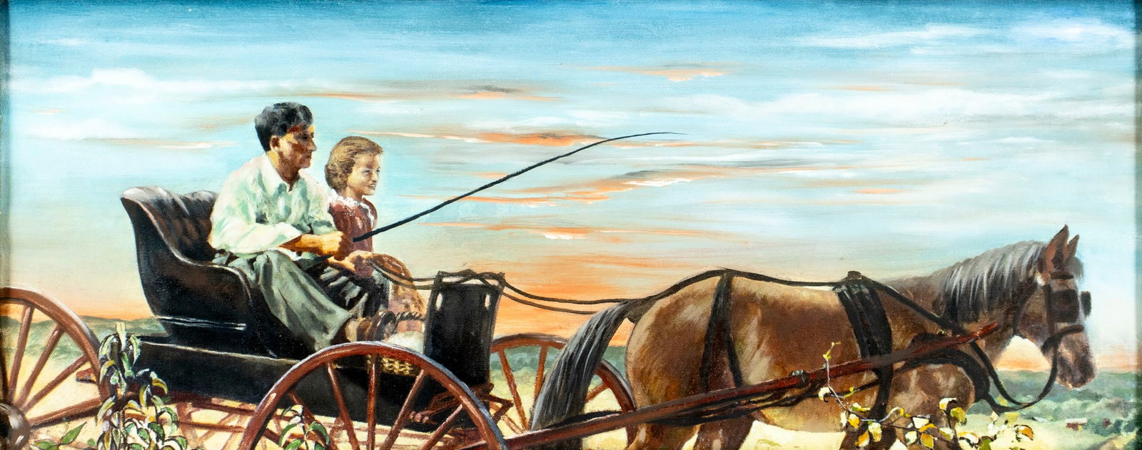 ATTR George Malick (PA,1924-1993) oil painting: ARTIST: ATTRIBUTED TO George Charles Allen Malick (Pennsylvania, 1924 - 1993) TITLE: Horse Carriage MEDIUM: oil on canvas CONDITION: Minor paint losses. No visible inpaint