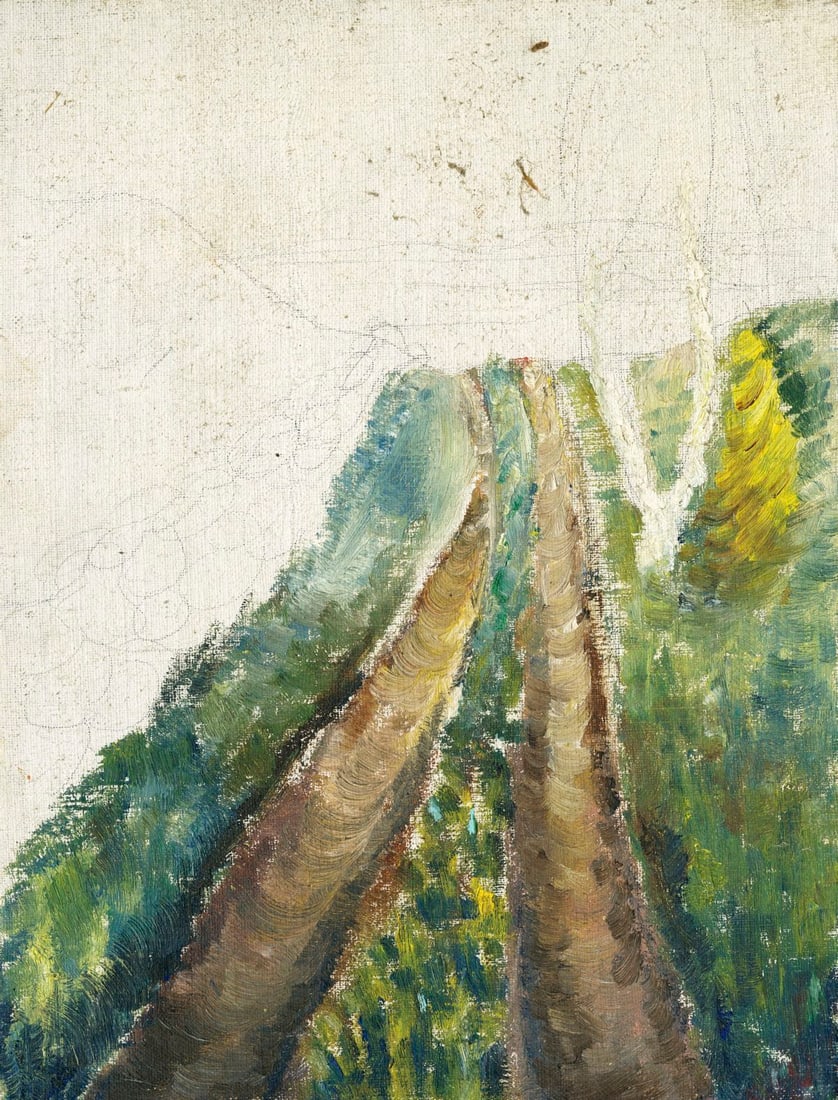 Helen DuMond (NY,CA,OR,1872-1968) oil painting: ARTIST: Helen Savier DuMond (New York, California, Oregon, 1872 - 1968) TITLE: Landscape MEDIUM: oil on canvas board CONDITION: Some small scratches/paint losses. No visib