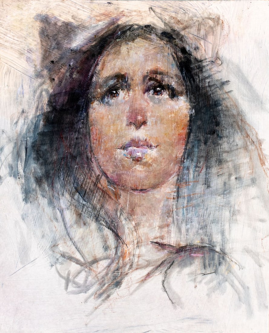 Max Turner (CA,CO,1925-2019) oil painting: ARTIST: Max Turner (California, Colorado, 1925 - 2019) TITLE: Portrait of Woman MEDIUM: oil on paper CONDITION: Overall good. No visible inpaint under UV light.