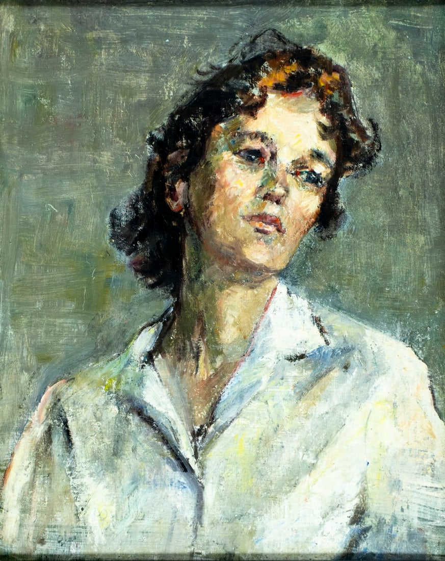 Blanche Rothschild (NY,1893-1988) oil painting: ARTIST: Blanche Rothschild (New York, 1893 - 1988) TITLE: Portrait of Woman in White MEDIUM: oil on canvas CONDITION: Few small paint losses mostly by the upper edge. No v